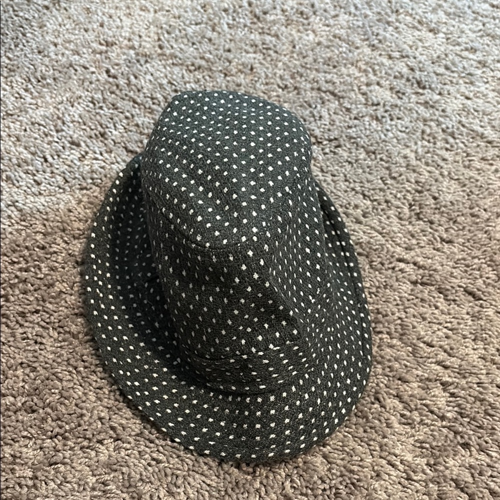 White and Gray Hat with Polka Dot Pattern